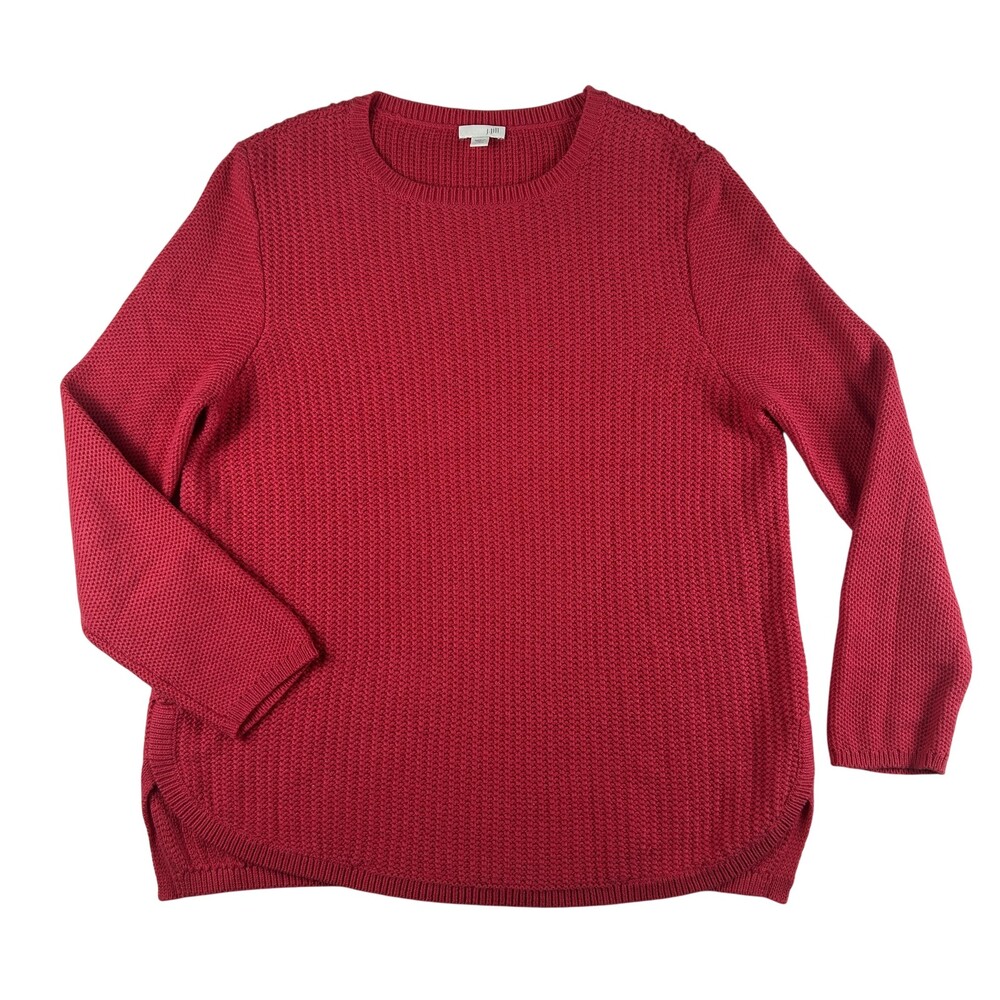 J. Jill Sweater Womens Petite Large Pink Waffle Knit Crewneck Pullover Textured